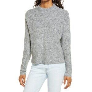 All In Favor Women's sweater Funnel Mock Neck Long Sleeve in Heather Grey Size L